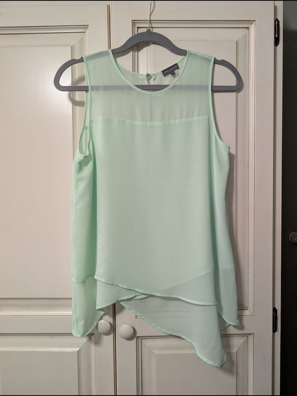 Vince Camuto Seafoam Green Layered Asymmetrical Sheer Yoke Tank